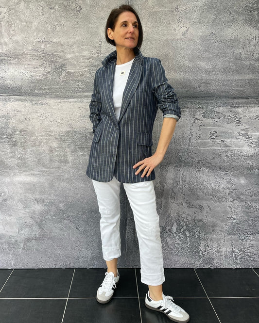 Blazer mit Nadelstreifen Denim Optik Blau