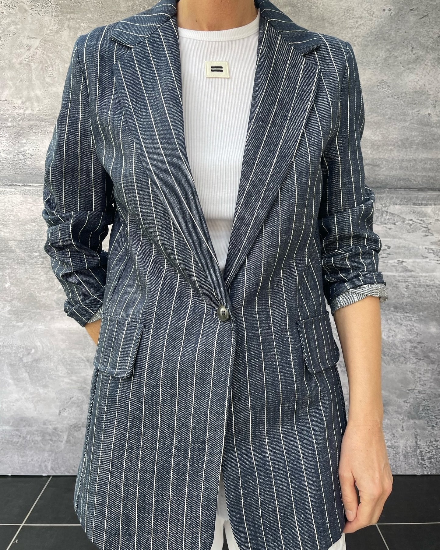 Blazer mit Nadelstreifen Denim Optik Blau