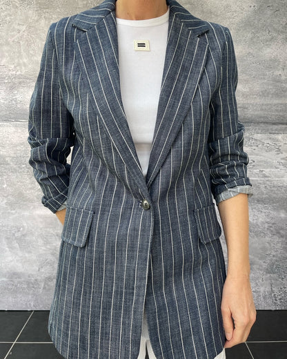 Blazer mit Nadelstreifen Denim Optik Blau