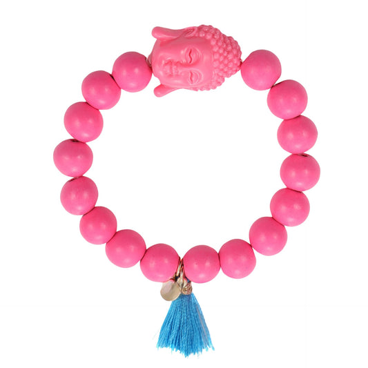 Armband Holzperlen Buddha Pink mit Blau