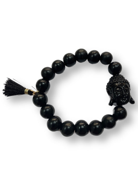 Armband Holzperlen Buddha Schwarz