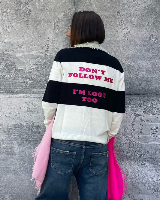 Statement Pullover LOST mit Schrift am Rücken Schwarz-Weiß