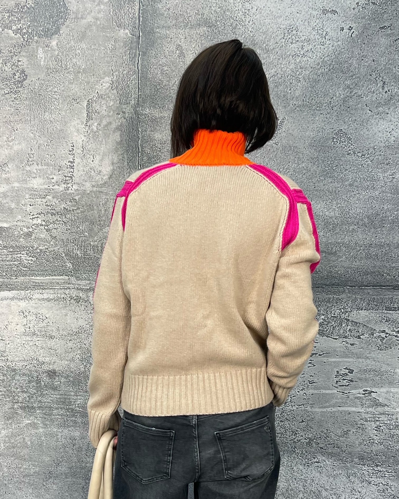 Pullover mit Stehkragen Camel-Orange-Pink