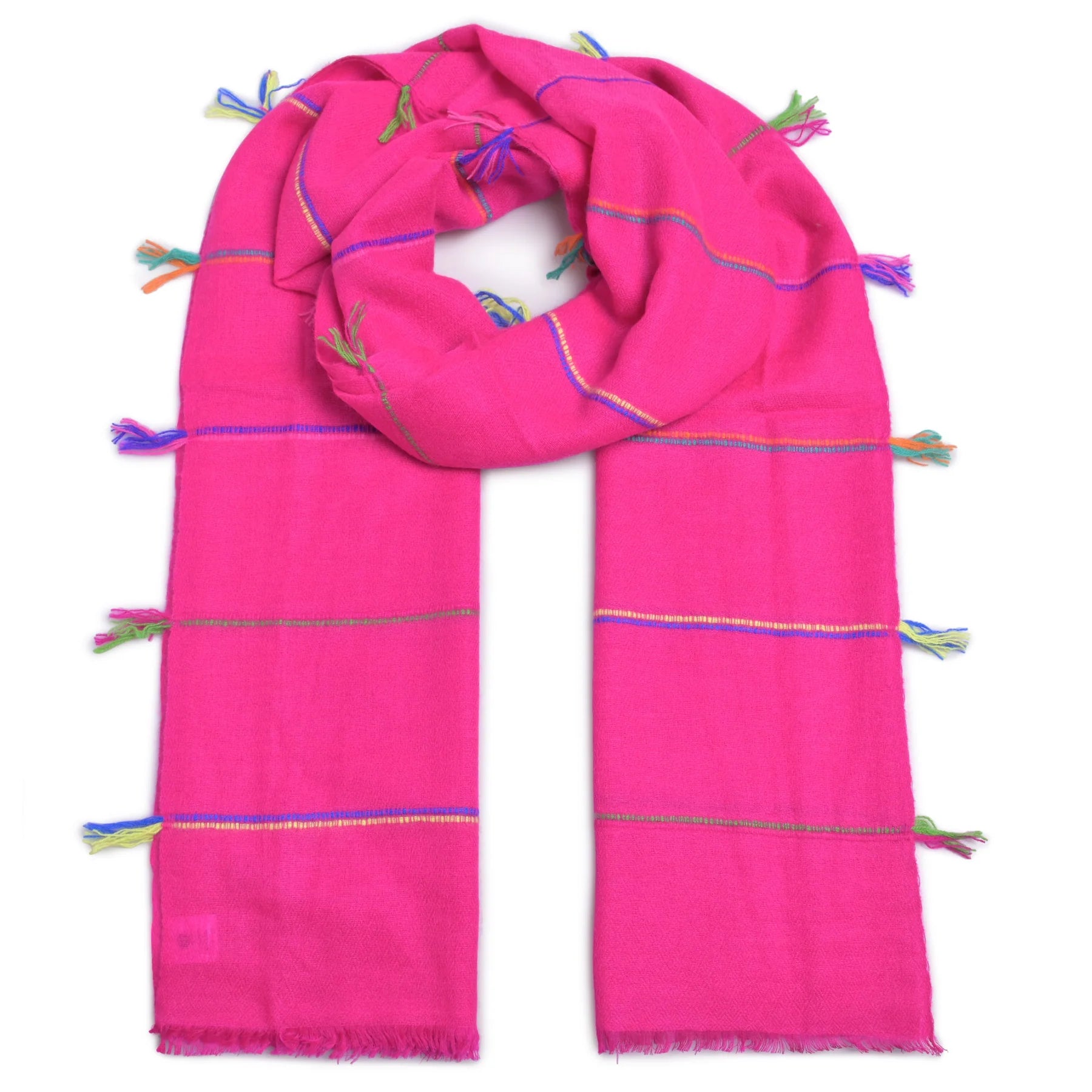 Cashemere Schal mit bunten Fransen Pink