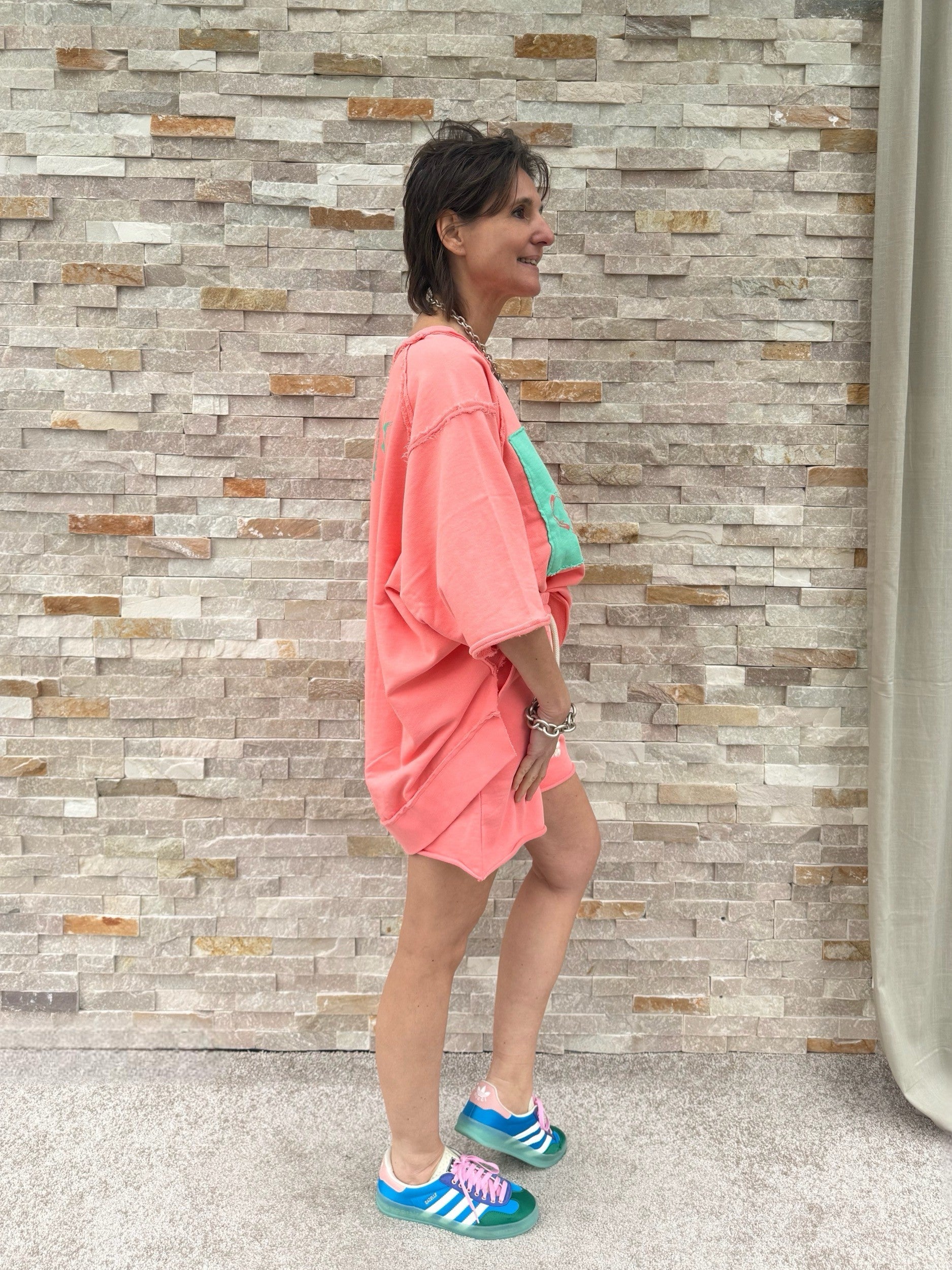 Oversized Sweatshirt LOO Halbarm vorne kürzer in Shell Pink