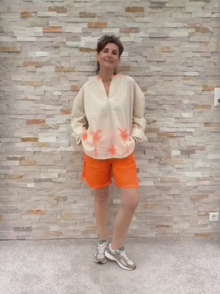 Video laden: Tunika mit Palmen Stickerei in Sand mit Orange