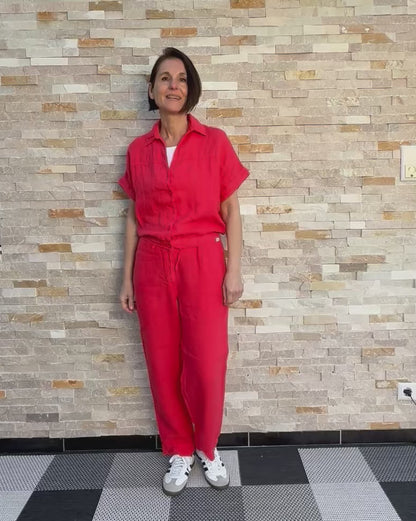 Leinen Hose mit Gummibund Rot