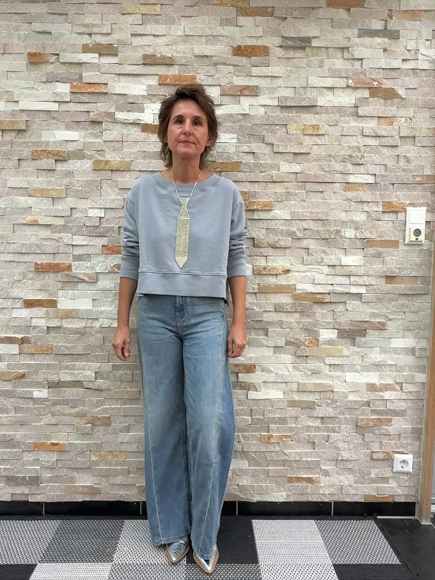 Load video: Cropped sweatshirt with back print grey