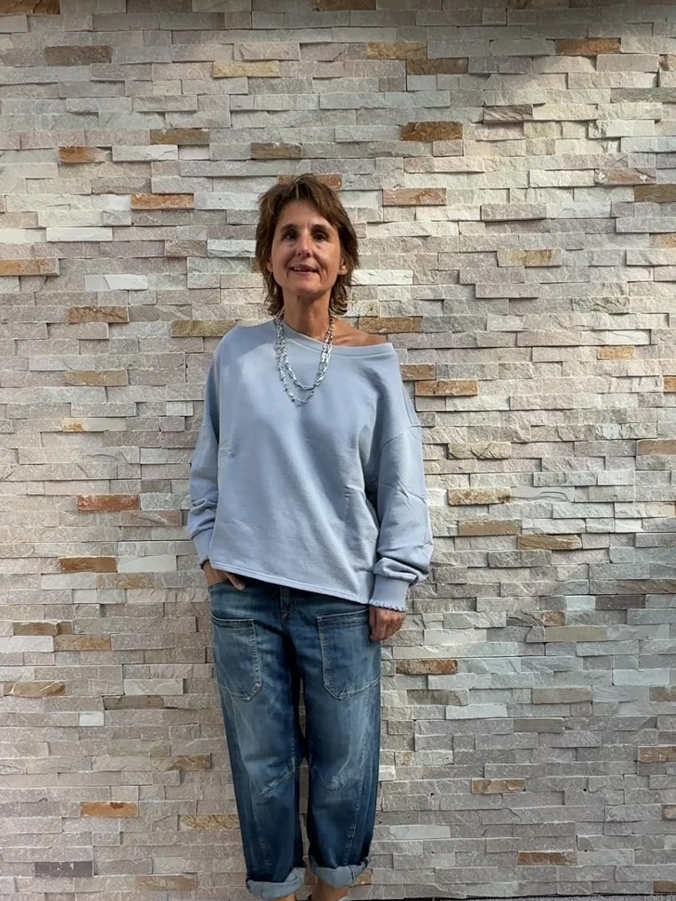 Load video: Sweatshirt ROSE with ruffle details in Light Sky 