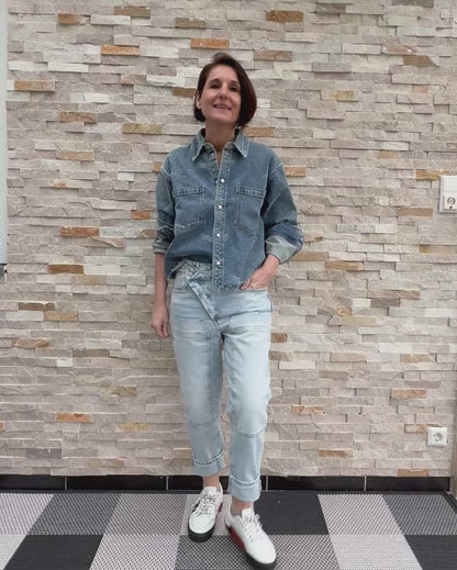 Jeans Hemd-Jacke BETH mit ER Logo in Mittelblau