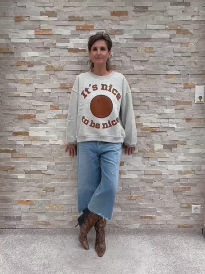 Load video: Sweatshirt IT'S NICE in Light Beige Melange