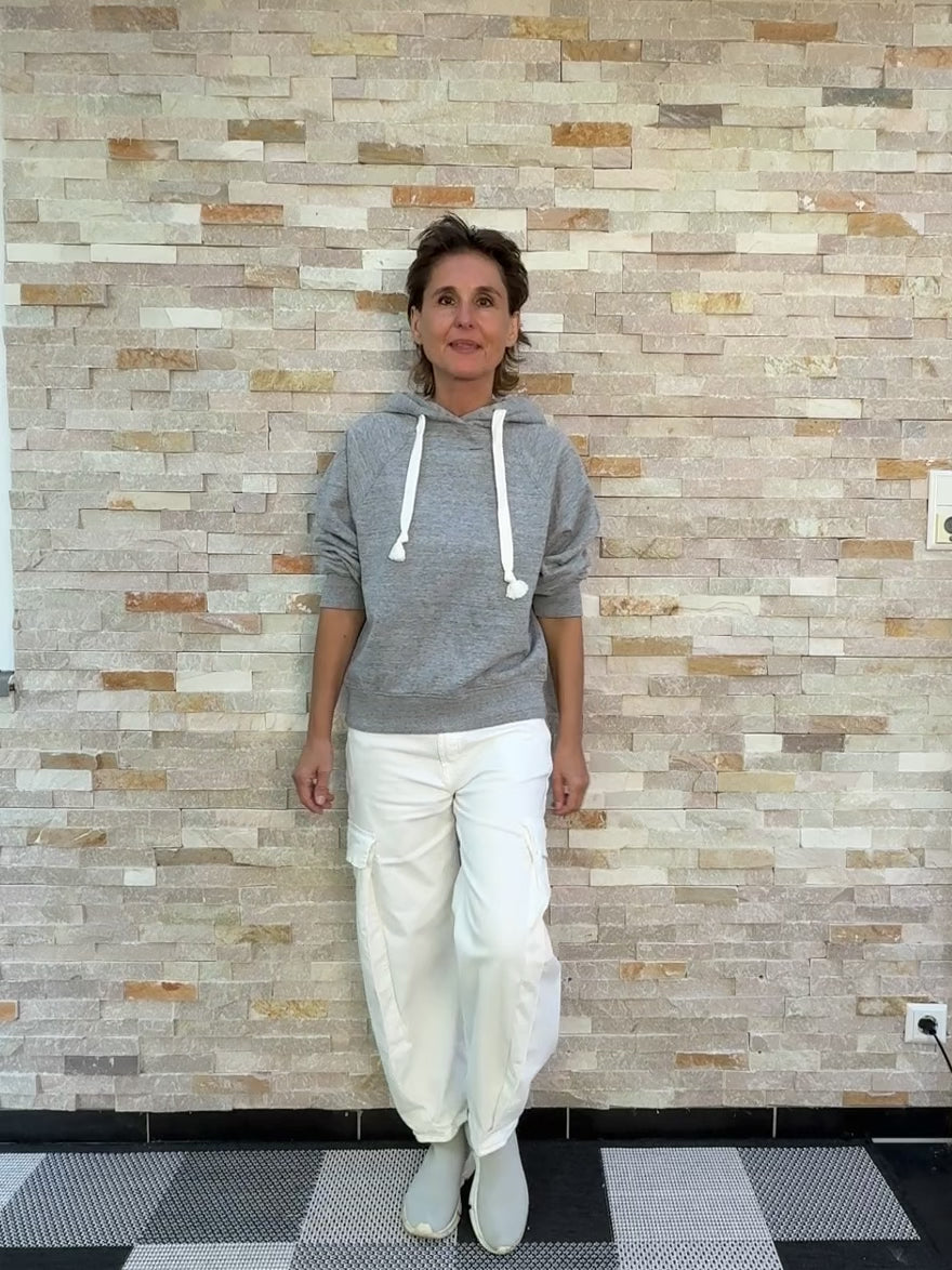 Load video: Hoodie with back zip grey melange
