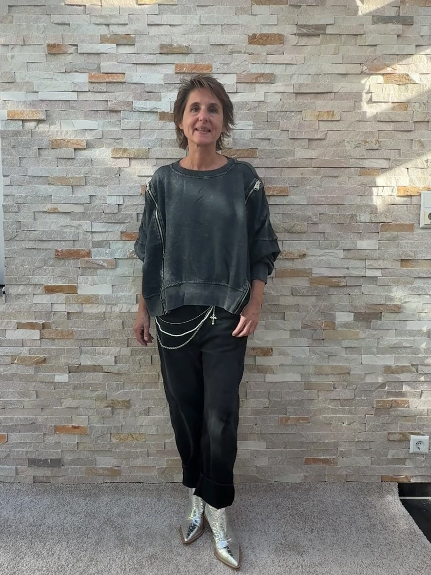 Load video: Oversized Zip-up Sweatshirt Anthrazit