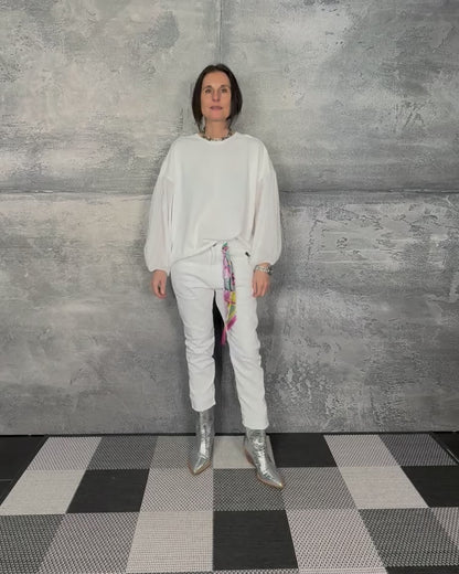 Sweatshirt mit Blusenärmel in Offwhite