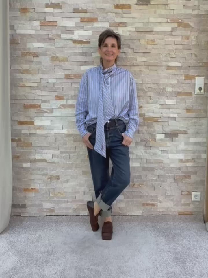 Video laden: Schluppen Bluse DREAM HAPPY mit Streifen in Blau-Rot