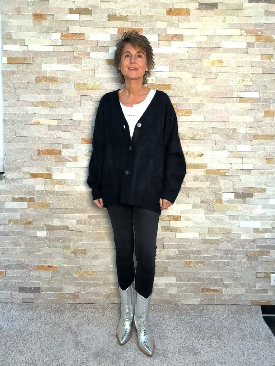 Load video: Brushed cashmere oversized cardigan light brown