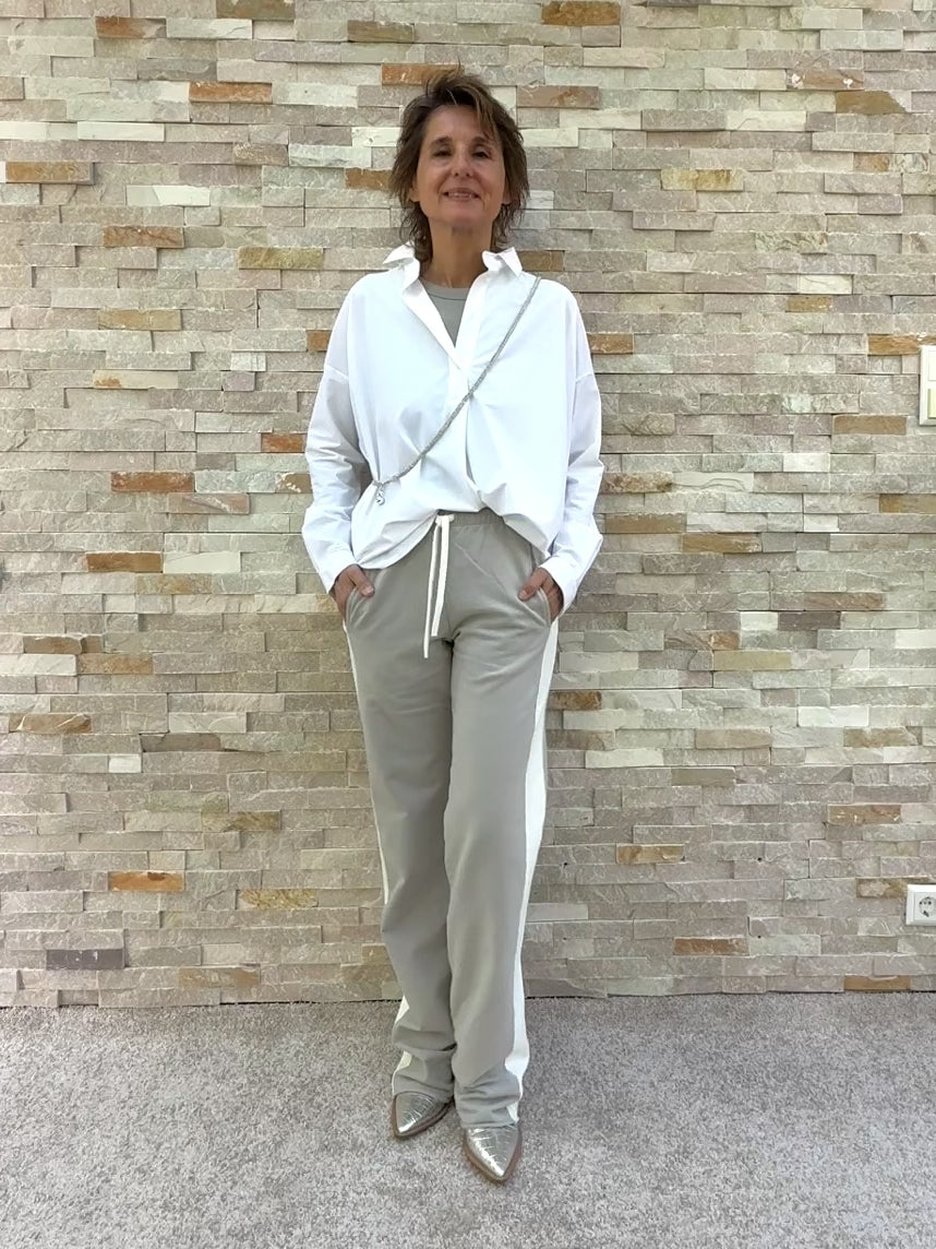 Load video: Track Pants with Galon Stripes in Mineral