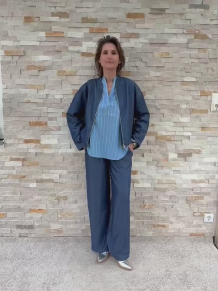 Video laden: Streifen Tunika / Bluse in Blau-Grün