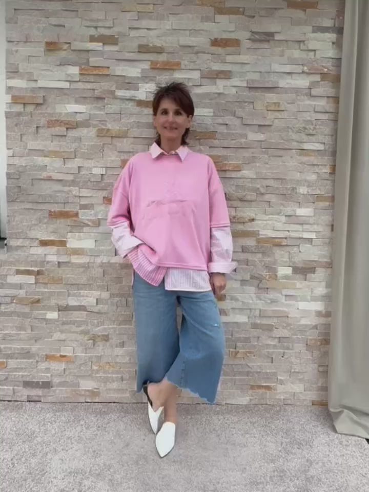 Load video: Scuba boxy Shirt 1/2 Arm mit Stickerei in Light Pink