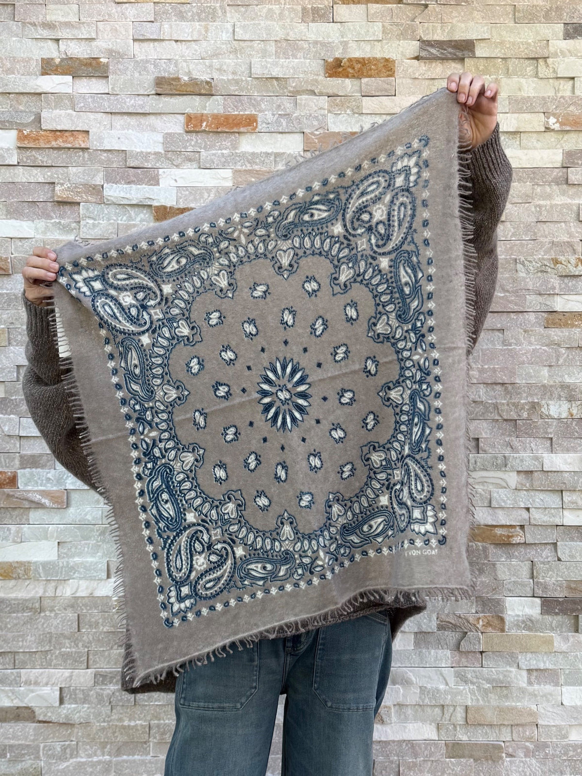 Bandana Paisley I mit Fransen in Taupe - blau