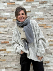 Cashmere Schal mit Farbverlauf in Anthazit mit Taupe