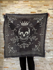 Bandana Skull Black/White XL mit Fransen